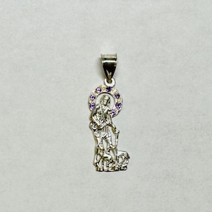 Sterling Silver Saint Lazarus &quot;San Lazaro&quot; Pendant with Genuine Amethyst