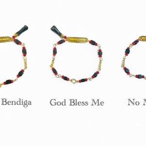 10K Yellow Gold Genuine 4mm Azabache & Coral w/Azabache Mano Figa 6&quot; Dios Me Bendiga, God Bless Me or No Me Beses Curb Link Baby Bracelet