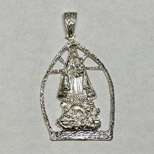 Sterling Silver Our Lady of Charity &quot;Caridad del Cobre&quot; 3&quot; Pendant