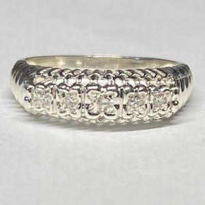 Vintage NOS 1960&#39;s Sterling Silver and Genuine Single-cut Diamonds Ladies Wedding Band