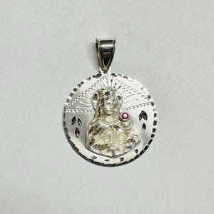 Sterling Silver Saint Barbara &quot;Santa Barbara&quot; with Genuine Ruby 32mm Medal Pendant