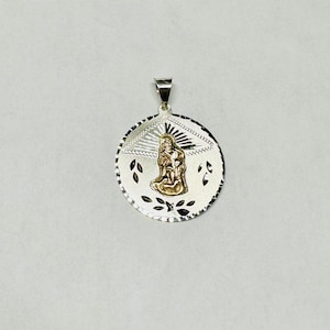 Sterling Silver 925 & 14K Yellow Gold Saint Lazarus &quot;San Lazaro&quot; 25mm Medal