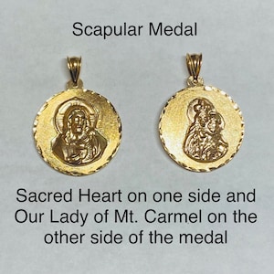14 Karat Yellow Gold Sacred Heart of Jesus and Our Lady of Mt. Carmel Scapular Round Medal Pendant (0.84&quot; Diameter)