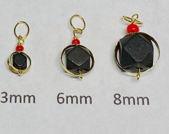 10 Karat Yellow Gold Genuine Azabache Jet & Coral Circle Charm (3mm, 6mm or 8mm Size)