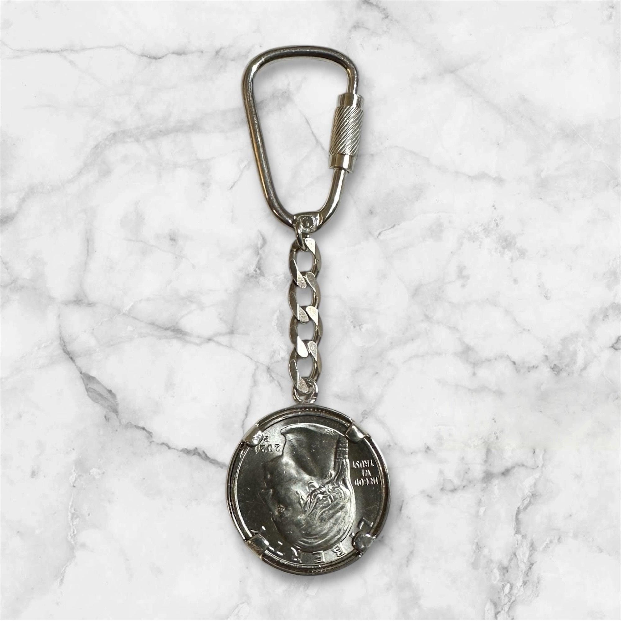 Sterling Silver Cuban Link Key Chain With Celia Cruz Commemorative