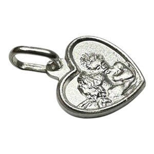 Sterling Silver Kissing Cherub Angel Heart Charm Pendant
