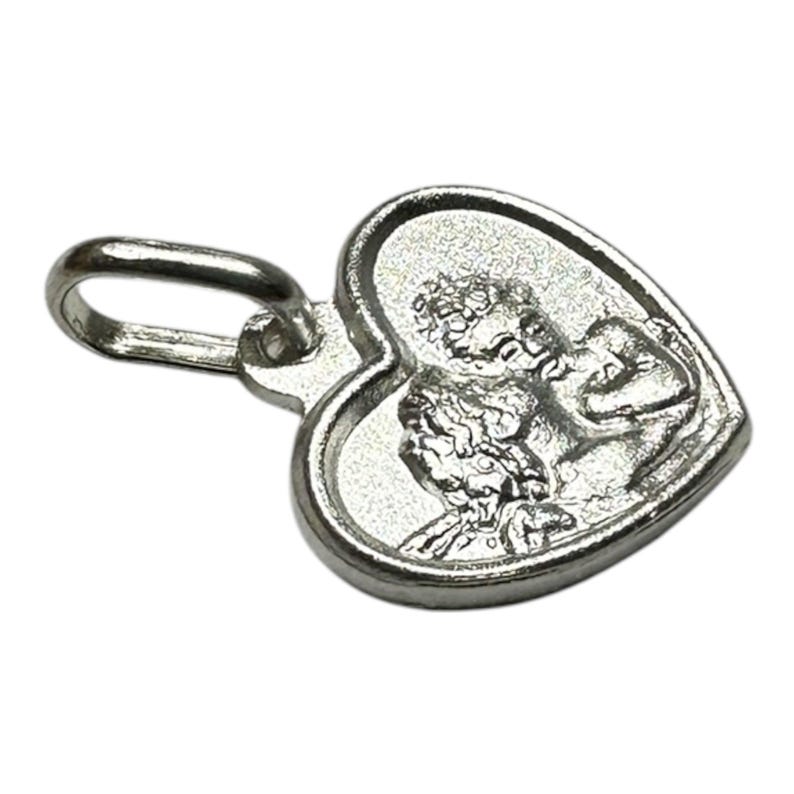 Sterling Silver Kissing Cherub Angel Heart Charm Pendant