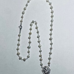 Sterling Silver Freshwater Pearl and Angel Medal Necklace
