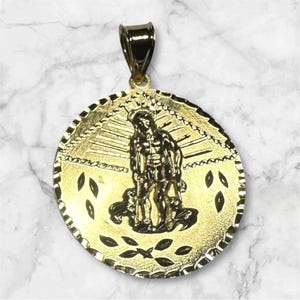 Gold-plated Sterling Silver Saint Lazarus &quot;San Lazaro&quot; 32mm Medal Pendant