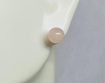 Pendientes de cuarzo rosa genuino de 6 mm en oro amarillo de 14 quilates