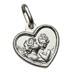 Sterling Silver Kissing Cherub Angel Heart Charm Pendant