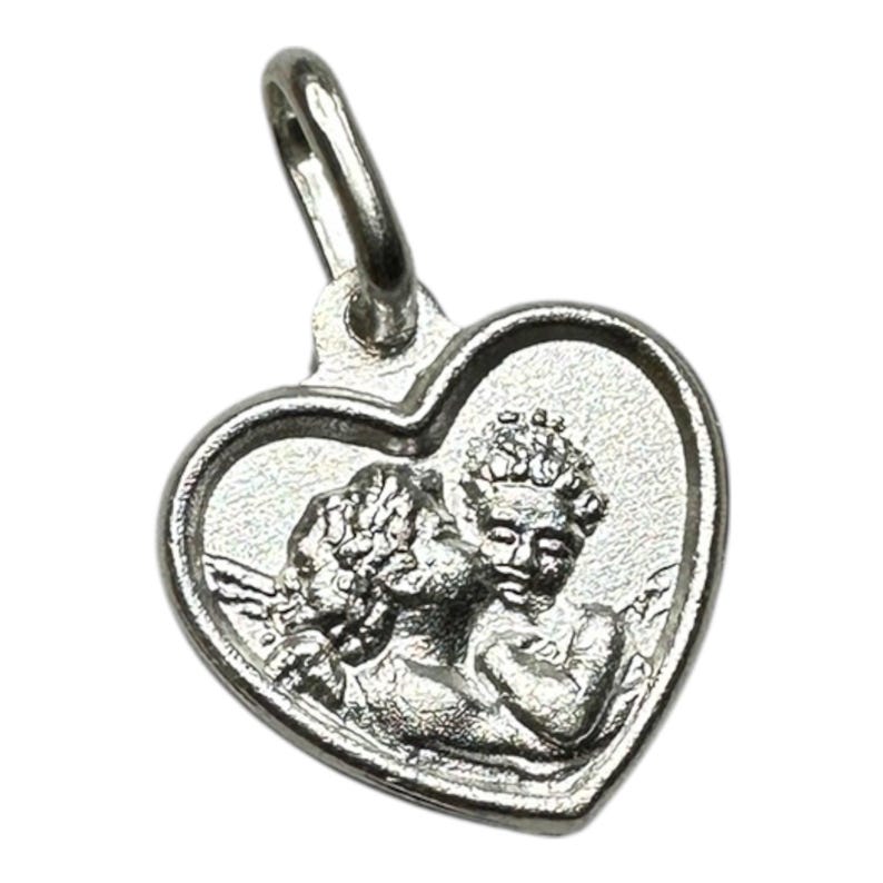 Sterling Silver Kissing Cherub Angel Heart Charm Pendant