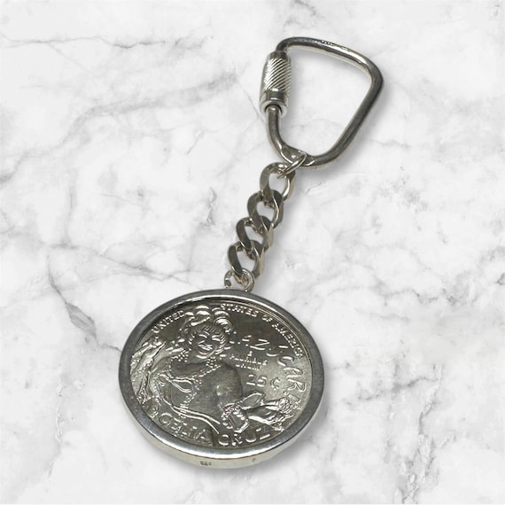Sterling Silver Cuban Link Key Chain With Celia Cruz Commemorative