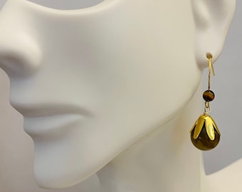 14 Karat Gelbgold echte 10mm braune Tigerauge Ohrringe