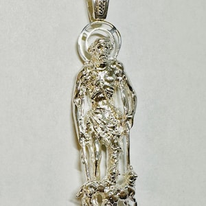 Sterling Silver 4&quot; Saint Lazarus &quot;San Lazaro&quot; 3-Dimensional Pendant