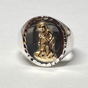Sterling Silver and 14 Karat Yellow Gold Saint Lazarus &quot;San Lazaro&quot; Man&#39;s Signet Ring