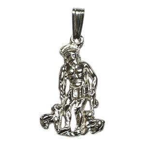 Sterling Silver Saint Lazarus &quot;San Lazaro&quot; 1.12&quot; Pendant