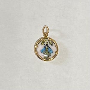 Vintage NOS 10K Gelbgold emaillierte Unsere Liebe Frau von San Juan de los Lagos 12,8 mm Medaille