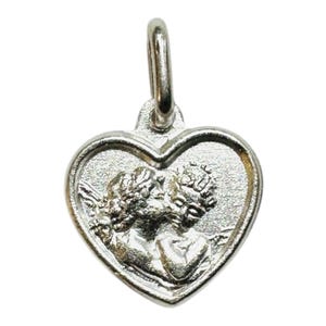 Sterling Silver Kissing Cherub Angel Heart Charm Pendant