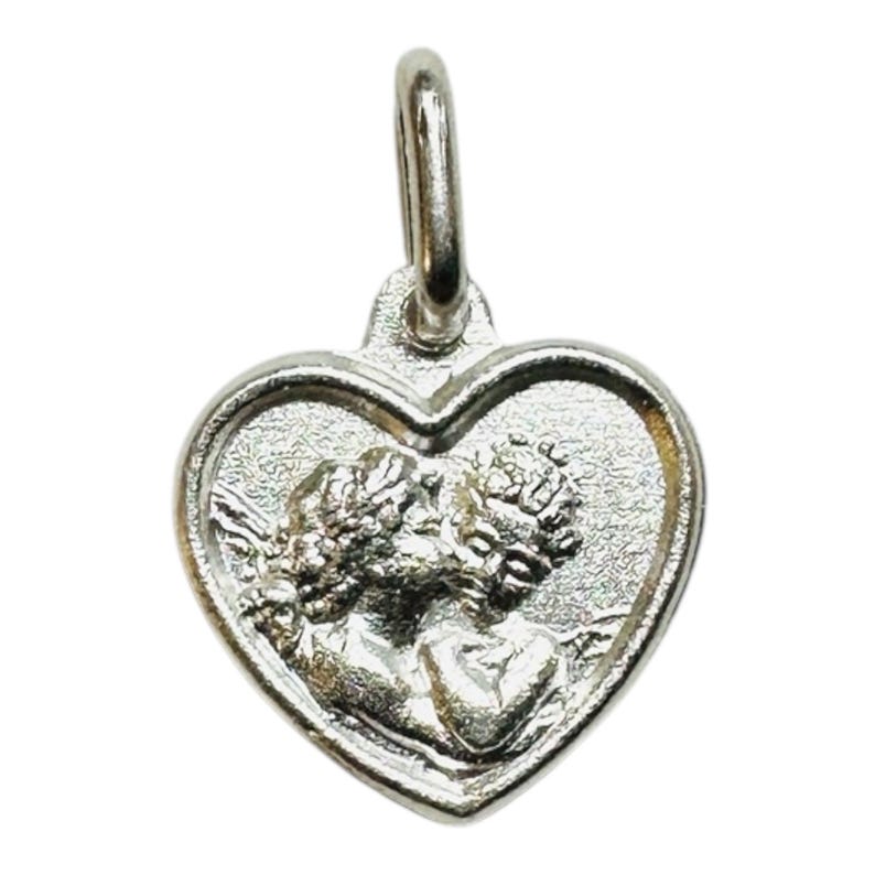 Sterling Silver Kissing Cherub Angel Heart Charm Pendant