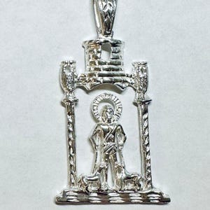 Sterling Silver &quot;San Lazaro&quot; Saint Lazarus in Castle Tower 2 3/4-Inch Pendant