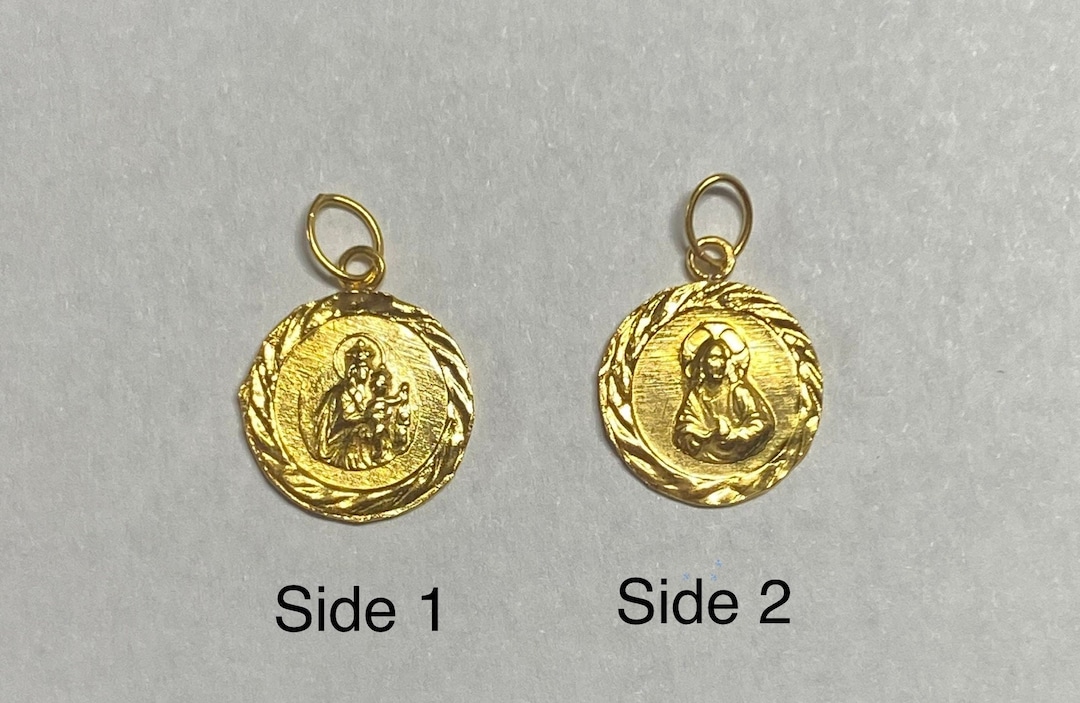 14 Karat Yellow Gold Scapular Sacred Heart of Jesus & Our Lady of Mount ...