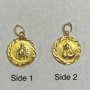 14 Karat Yellow Gold Scapular Sacred Heart of Jesus & Our Lady of Mount Carmel &quot;Virgen del Carmen&quot; 11mm Medal