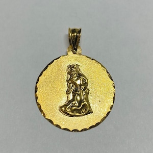 14 Karat Yellow Gold Saint Lazarus &quot;San Lazaro&quot; 21mm (Nickel Size) Round Medal Pendant