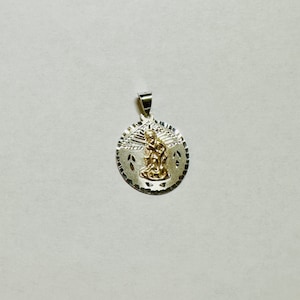 Sterling Silver & 14K Yellow Gold Saint Lazarus &quot;San Lazaro&quot; 21mm Round Medal Pendant