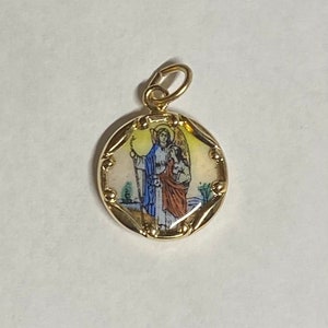 Vintage NOS 10K Yellow Gold Enameled Saint Raphael &quot;San Rafael&quot; 12.8mm Round Medal