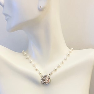 Sterling Silver Freshwater Pearl and Angel Medal Necklace