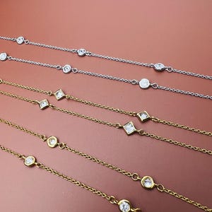 Sterling Silver CZ Station Necklace: Dainty By The Yard Chain