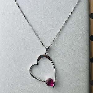 Sterling Silver Heart Pendant: CZ Birthstone Charm