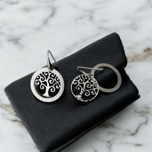 Sterling Silver Tree of Life Drop Earrings: Brushed Hollow Design