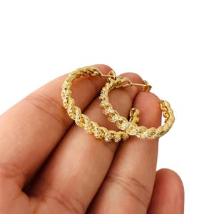 Cubic Zirconia Cuban Link Half Hoop Earrings: 18k Gold Over Sterling Silver