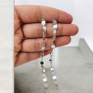 Sterling Silver Mirror Chain Drop Earrings - 3.7&quot; Long