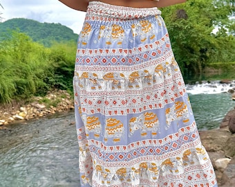 Rok met olifantenprint: Thais design-zijdemix, reisloungekleding