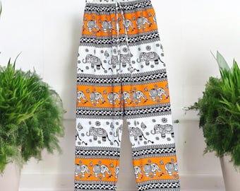 Orange Elephant Trousers: Thai Silk Blend, Lightweight Loungewear