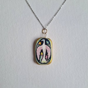 Bird Charm - Handpainted pendant, Porcelain Boho Jewellery, Mini Painting, Folk art charm