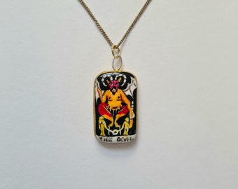 Handpainted The Devil Tarot Card Charm: Handmade Pendant Necklace