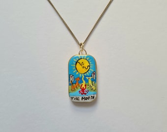 Handpainted 'The Moon' Tarot Card Charm Pendant