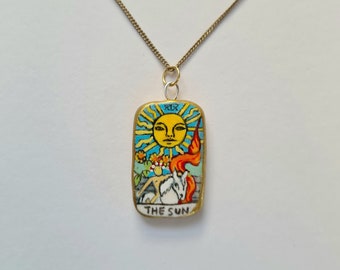 Handpainted 'The Sun' Tarot Card Charm: Handmade Pendant Necklace