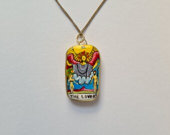 Handpainted 'The Lovers' Tarot Card Charm Pendant