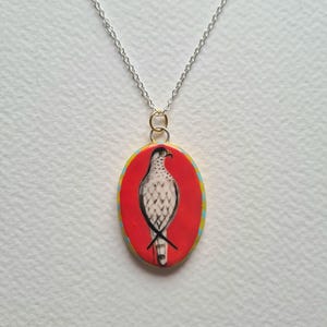 Bird Charm Necklace - Handpainted necklace, Porcelain Boho Jewellery, Mini Painting, Folk art charms