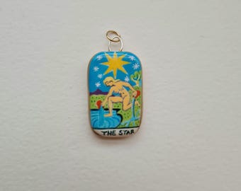 Hand-Painted "The Star" Tarot Card Clay Charm Pendant