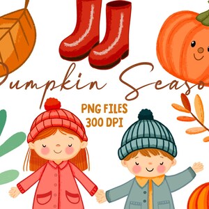 Ilustración prediseñada de otoño en acuarela、diseño de otoño、hojas de otoño、niños、época de otoño、png alta resolucion calabaza Temporada