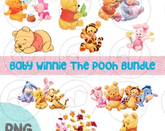 Baby Winnie The Pooh Png Bundle, Descarga instantánea, Clipart, Uso comercial