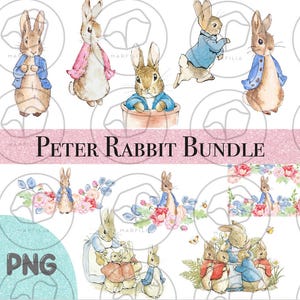 Peter Rabbit Clipart PNG, Beatrix Potter, Png Bundle, Scarica istantanea, Clipart, Uso commerciale, baby shower, Decorazione infantile