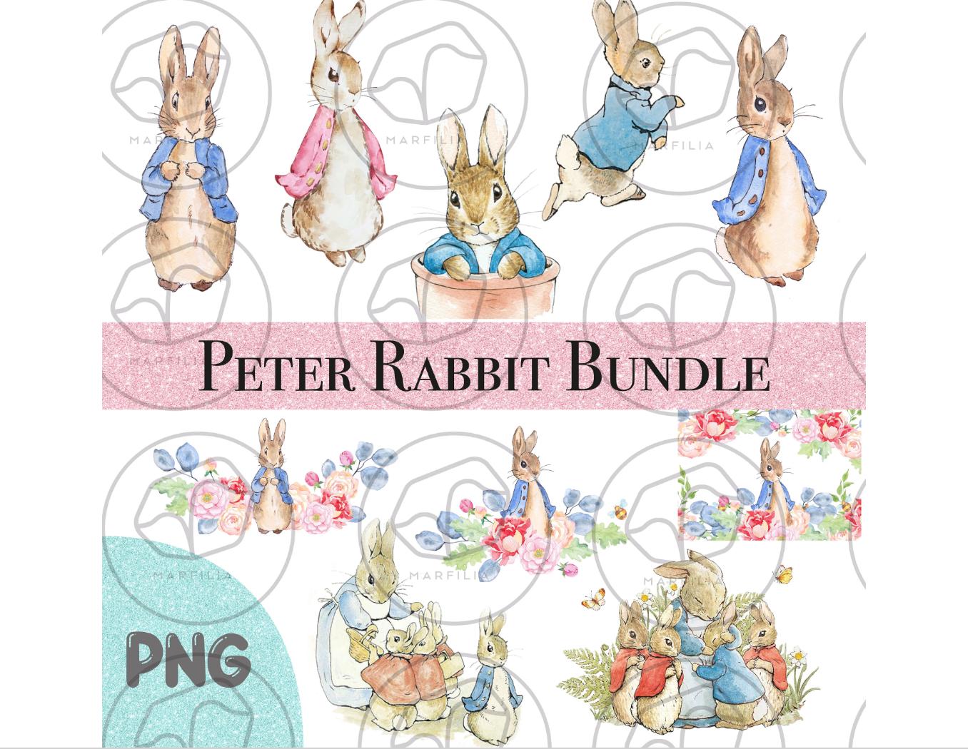 Peter Rabbit Clipart PNG, Beatrix Potter, Png Bundle, Descarga instantánea, Clipart, Uso comercial, baby shower, Decoración infantil