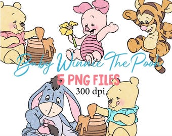 Baby Winnie The Pooh Png, Descarga instantánea, Clipart, baby shower, alta resolución, imágenes prediseñadas digitales, decoración fiesta